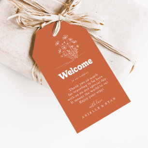 Etiqueta Para Presente Casamento Minimalista Terracota Bem-Vindo Flor Sil
