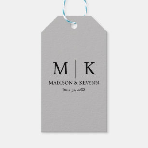 Etiqueta Para Presente Casamento Mínimo e Elegante de Monograma Branco e