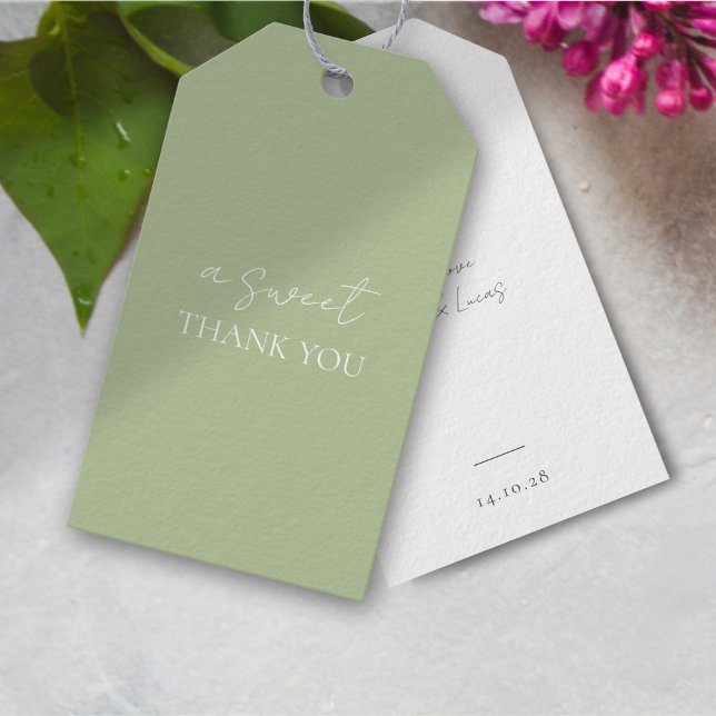 Etiqueta Para Presente Casamento Mínimo Verde e Branco Obrigado (Criador carregado)