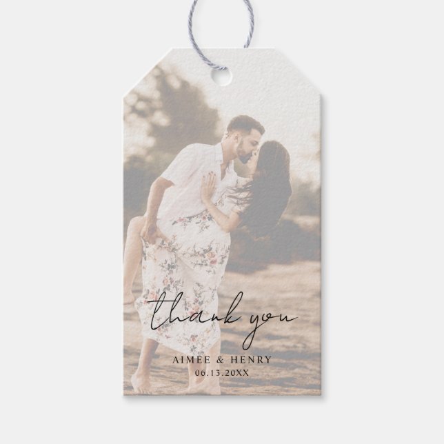Etiqueta Para Presente Casamento Moderno com Foto em Letra Rústica (Frente)