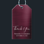 Etiqueta Para Presente Casamento Moderno da Burgundy Cranberry Obrigado<br><div class="desc">Casamento Roxo de Cranberry Moderno e Elegante Obrigado Por Dar Etiquetas. Estas Etiquetas de Presente de Casamento de Marsala Maroon podem ser personalizadas para incluir o seu nome e data do casamento. As Etiquetas de Presente Elegante Metálico Bruto fazem parte da Coleção de Casamentos de Borgonha. Se você deseja combinar...</div>