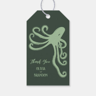 Etiqueta Para Presente Casamento Moderno Octopus do Mar Profundo, Verde