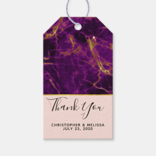 Etiqueta Para Presente Casamento Moderno Roxo e Dourado Abstrato Marble