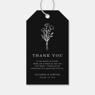 Etiqueta Para Presente Casamento Negro de Buquê Floral Minimalista Modern