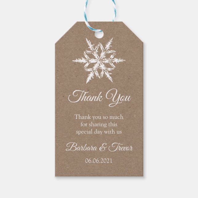 Etiqueta Para Presente Casamento no inverno Whit & Kraft Snowflakes Obrig (Frente)