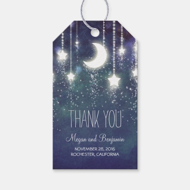 Etiqueta Para Presente Casamento noturno de lua e estrelas Marinho (Frente)