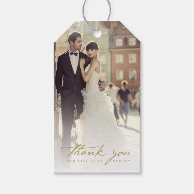 Etiqueta Para Presente Casamento Obrigado Manuscrito Script Foto Presente (Frente)
