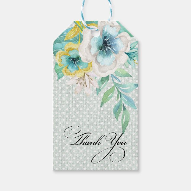 Etiqueta Para Presente Casamento Obrigado Mint Yellow Floral (Frente)