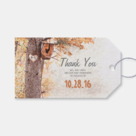 Etiqueta Para Presente Casamento outono Cardíaco Gravado em Árvore Rústic