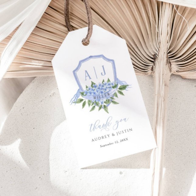 Etiqueta Para Presente Casamento Personalizado com Hydrangea Monogramas (Criador carregado)