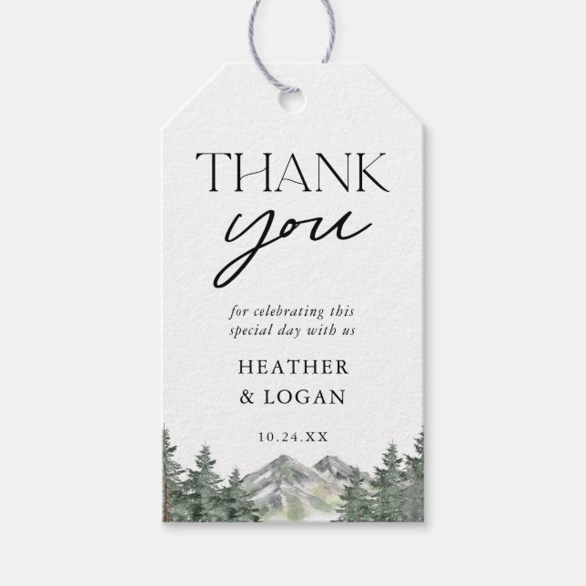 Etiqueta Para Presente Casamento Pine Tree Mountain Obrigado (Frente)