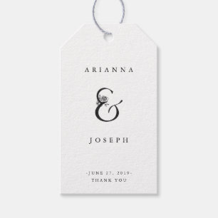 Etiqueta Para Presente Casamento preto e branco floral do Ampersand
