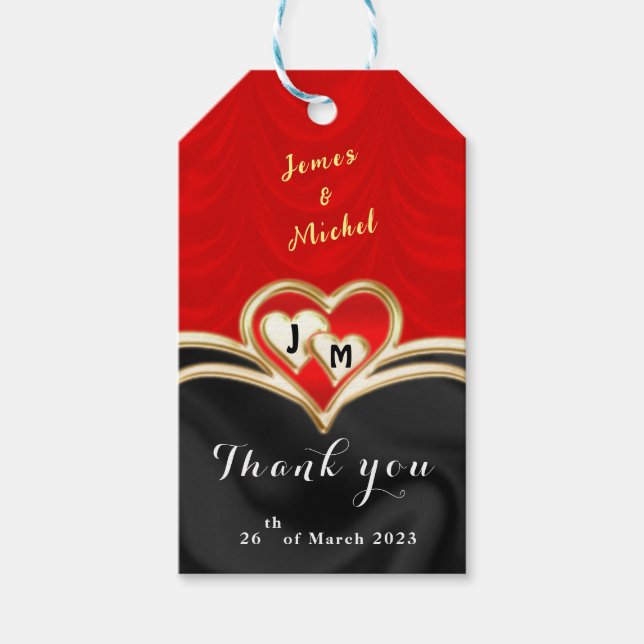 Etiqueta Para Presente Casamento preto e vermelho  (Frente)