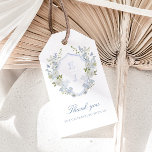 Etiqueta Para Presente Casamento Romântico do Monograma Azul com Pó<br><div class="desc">Etiquetas de presentes de casamento elegantes,  embelezadas com uma crista de monograma floral azul e azul deslumbrante e caligrafia clássica.</div>