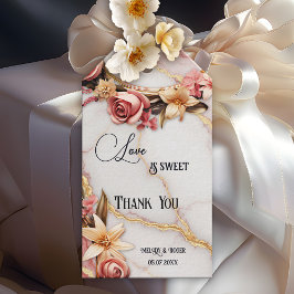 Etiqueta Para Presente Casamento Romântico Mármore Dourado Floral