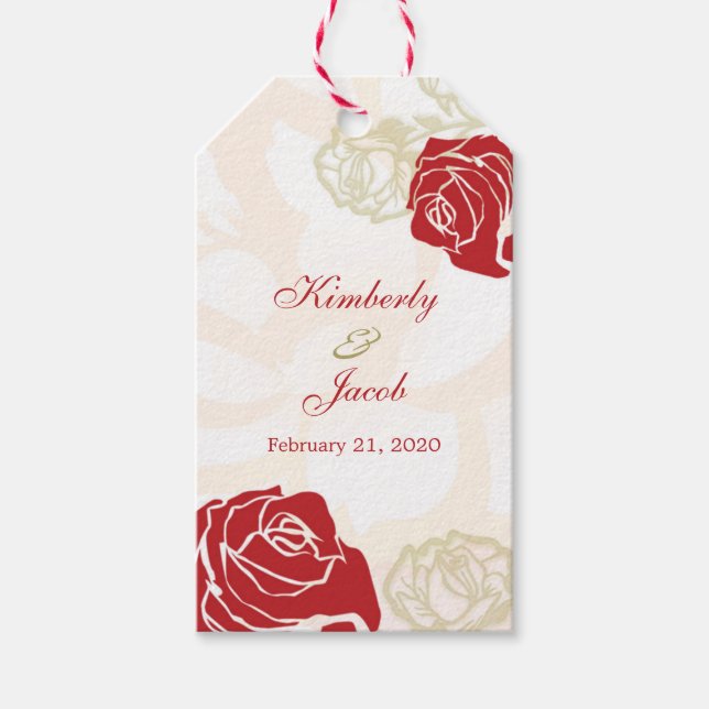 Etiqueta Para Presente Casamento rosa vermelho e dourado Obrigado etiquet (Frente)