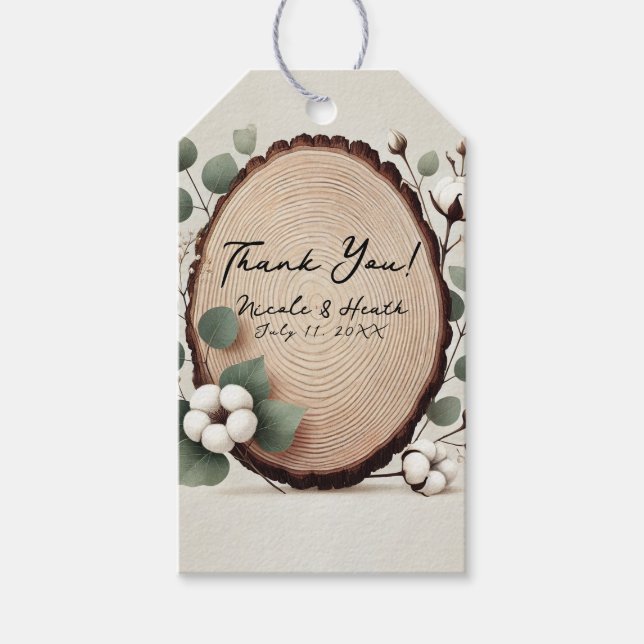 Etiqueta Para Presente Casamento Russo De Madeira Eucalyptus E Algodão (Frente)