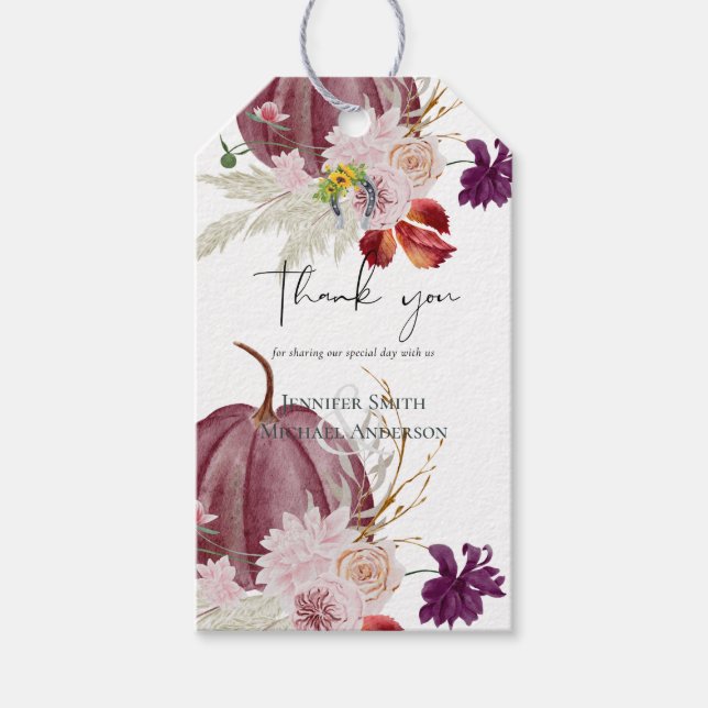 Etiqueta Para Presente Casamento Rustic Autumn Fall Pumpkins Flowers (Frente)
