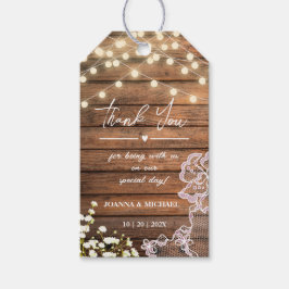 Etiqueta Para Presente Casamento Rustic Country Wood String Lights & Lace