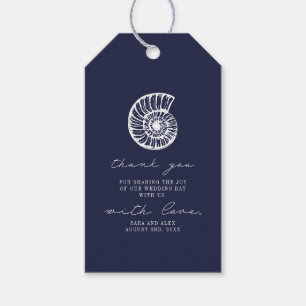 Etiqueta Para Presente Casamento Rustic Dark Blue Beach Shell Obrigado