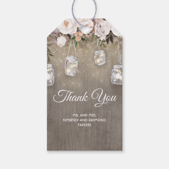 Etiqueta Para Presente Casamento Rustic Flowers e Mason Jar Lights (Frente)