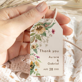 Etiqueta Para Presente Casamento Rustic Sunflower Beige Obrigado