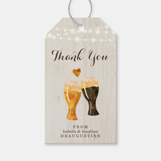Etiqueta Para Presente Casamento Rustic Wood & Beer Toast Obrigado (Frente)