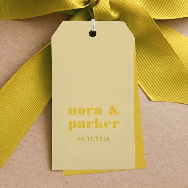 Etiqueta Para Presente Casamento Simples Amarelo-Manteiga (Butter Yellow Simple Wedding Gift Tags)