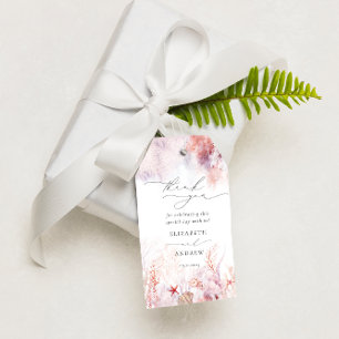 Etiqueta Para Presente Casamento Submarino Chic Seashells Coral Obrigado
