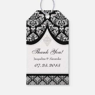 Etiqueta Para Presente Casamento tema damasco Branco Negro Obrigado Etiqu