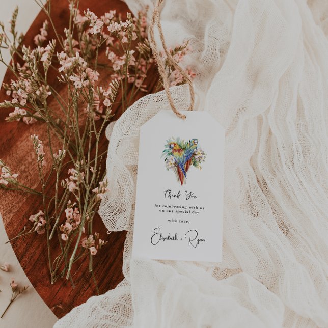 Etiqueta Para Presente Casamento Tropical Macaw Obrigado (Criador carregado)