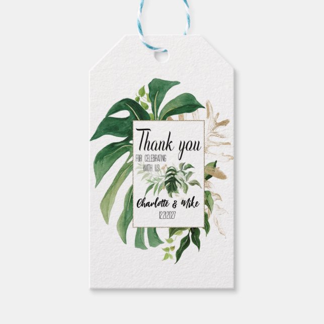 Etiqueta Para Presente Casamento Tropical Personalizado Obrigado (Frente)