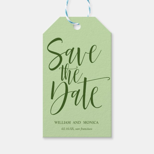 Etiqueta Para Presente CASAMENTO Verde Bold Calliografia SALVAR DATA (Frente)