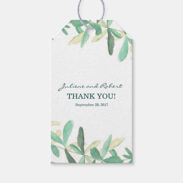 Etiqueta Para Presente Casamento Verde Botânico Moderno Obrigado (Frente)