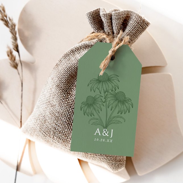 Etiqueta Para Presente Casamento Verde Da Sage Botânica Elegante Coneflow (Criador carregado)