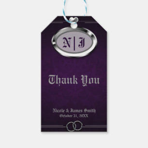 Etiqueta Para Presente Casamento Vintage Gótico de Halloween Prata e Roxo