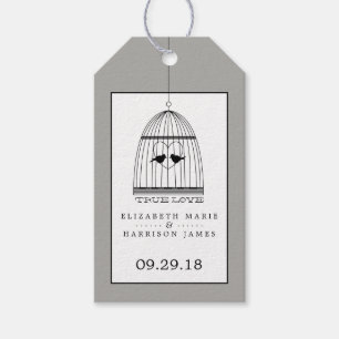 Etiqueta Para Presente Casamento Vintage Heart Birdcage True Love