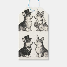 Etiqueta Para Presente Casamento Whimsical Black & White Vintage Corgi