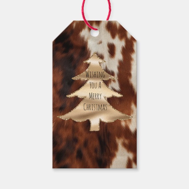 Etiqueta Para Presente Castanho Cream Western Cowhide Christmas (Frente)