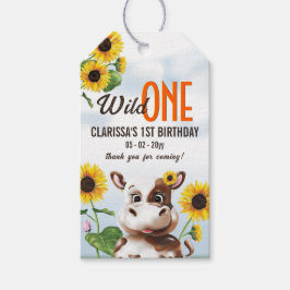 Etiqueta Para Presente Castanho Vaca Girassol Primeiro Aniversário