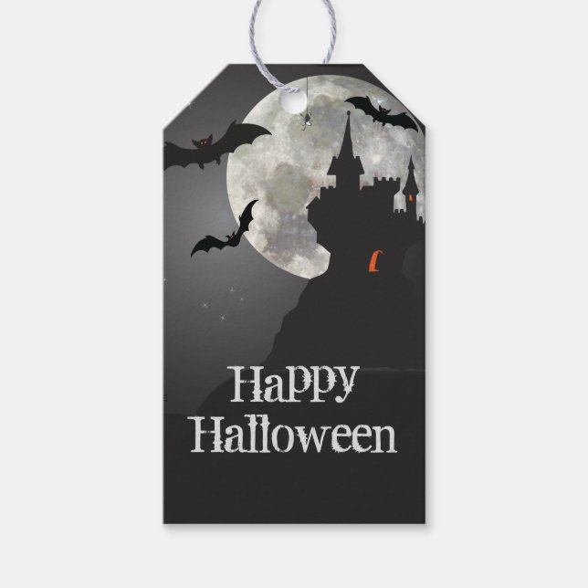 Etiqueta Para Presente Castle Haunted Happy Halloween (Frente)