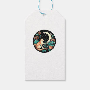Etiqueta Para Presente Cat Celestial Mystical Succulent Plant Witch Retro