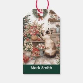 Etiqueta Para Presente Cat Natal Gato siamês arranjando flores