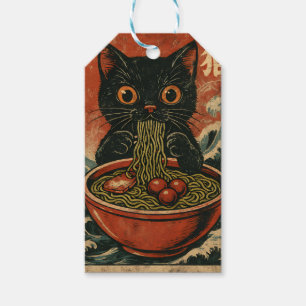 Etiqueta Para Presente Cat Ramen Japonês Engraçado Gráfico Kawaii