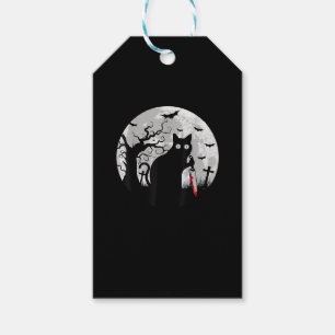 Etiqueta Para Presente Cat What_ Halloween Black Cat com faca - Funny W