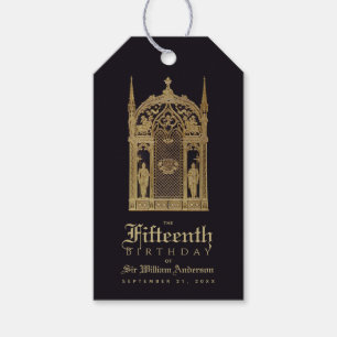 Etiqueta Para Presente Cavaleiro Ouro Preto de Aniversário Medieval Elega