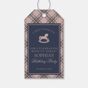 Etiqueta Para Presente Cavalo de Balanço de Xadrez Tartan Rosa Presentes 