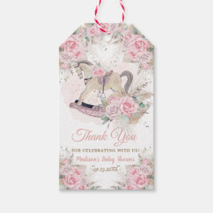 Etiqueta Para Presente Cavalo de Balanço Floral Rosa de Grama das Pampas