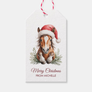Etiqueta Para Presente Cavalo de Natal personalizado chapéu de Papai Noel