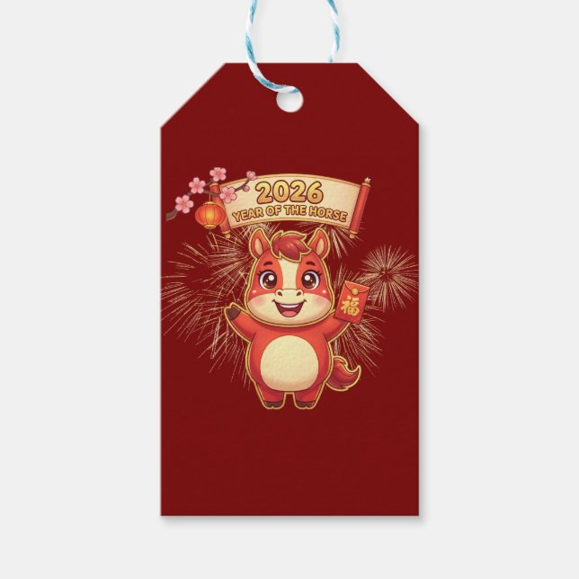 Etiqueta Para Presente Cavalo Vermelho Fofo Ano 2026 Do Cavalo (Frente)